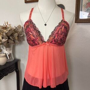 Y2K‎ Brand Barbiecore Sheer Lace Babydoll Top